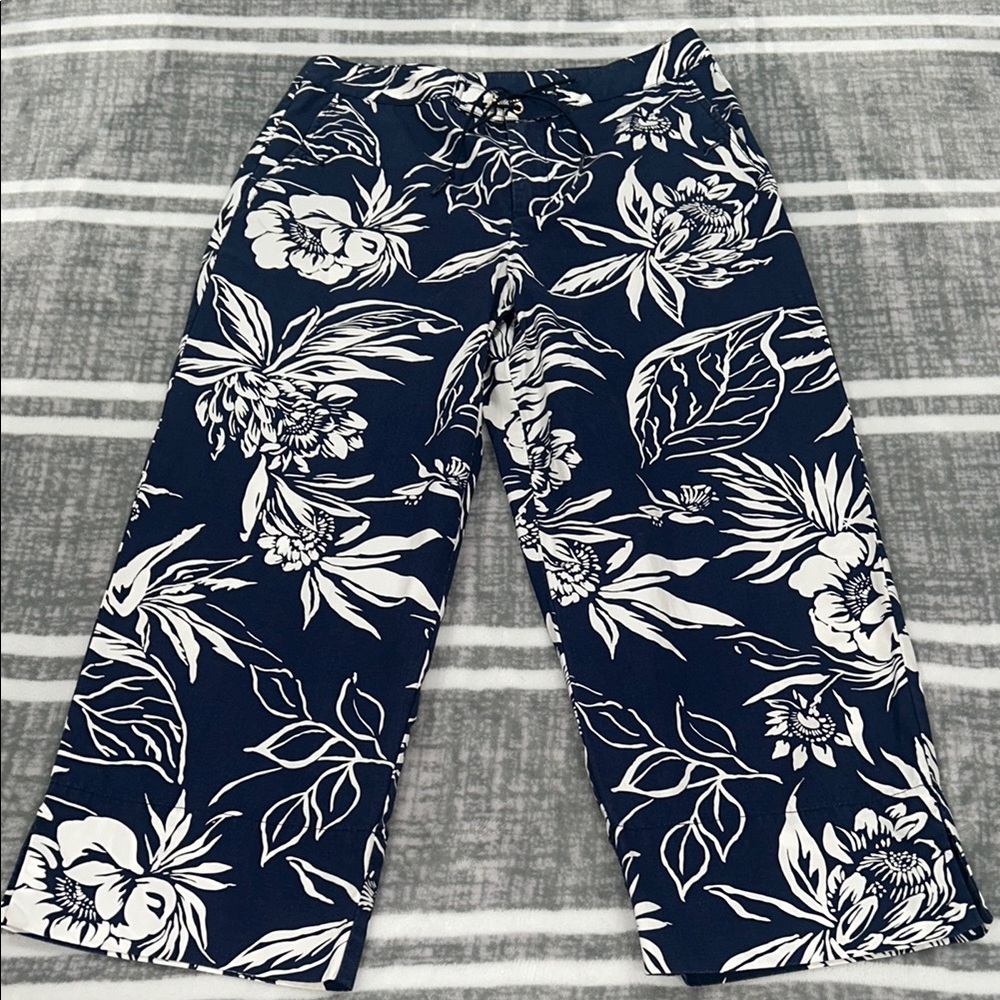 RRL Ralph Lauren Blue and White Cropped Floral Pants